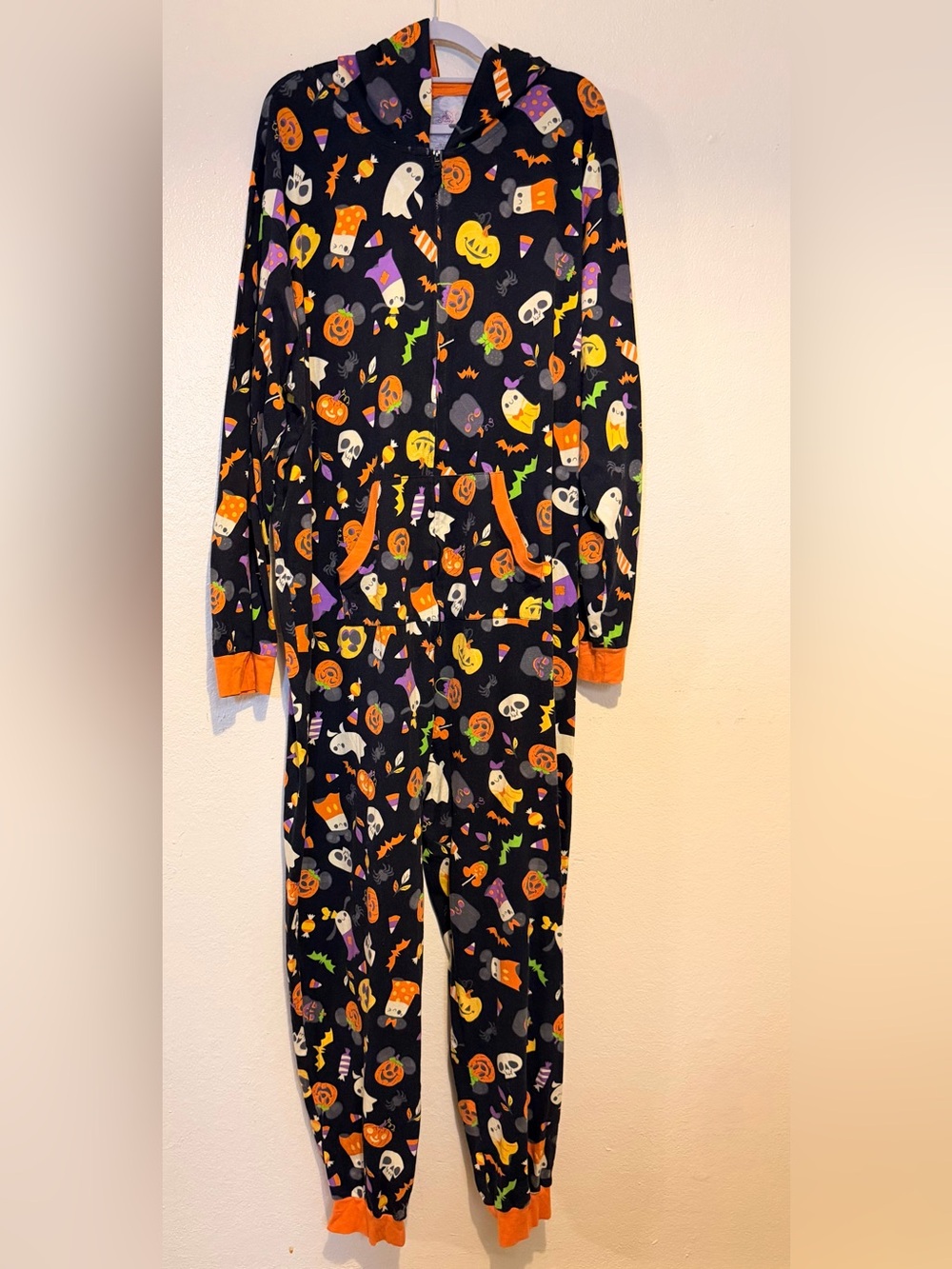 Disney Halloween Ghost & Pumpkin Adult  Onesie in Black and Orange